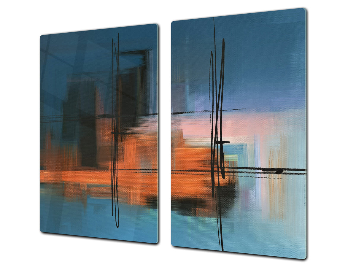 Chopping Board - Induction Cooktop Cover - Glass Cutting Board – Impact & Shatter Resistant – MEASURES: SINGLE: 60 x 52 cm; DOUBLE: 2 x 30 x 52 cm; D42 Modern Art Series : Blurry Landscape