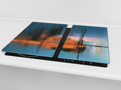 Chopping Board - Induction Cooktop Cover - Glass Cutting Board – Impact & Shatter Resistant – MEASURES: SINGLE: 60 x 52 cm; DOUBLE: 2 x 30 x 52 cm; D42 Modern Art Series : Blurry Landscape