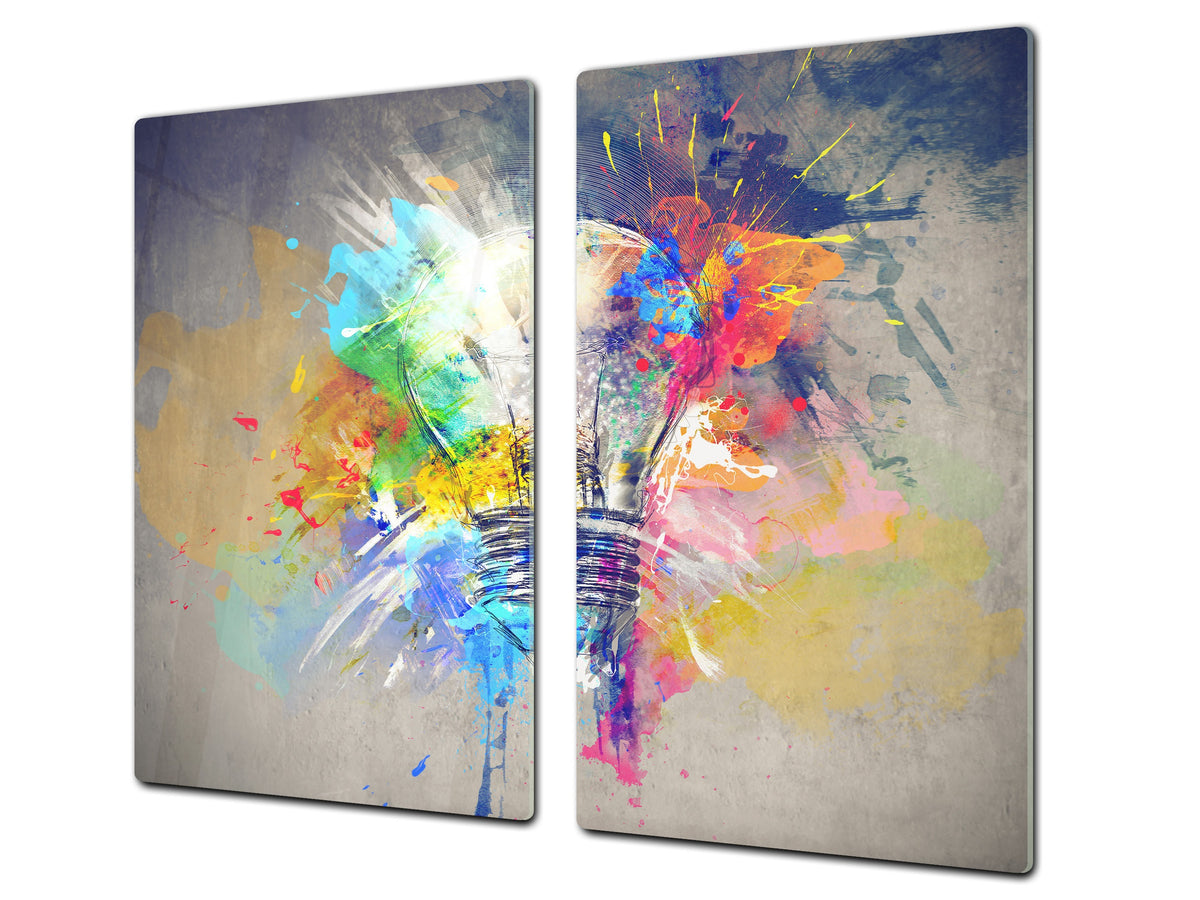 Premium Tempered Glass Cutting Board and Worktop Saver – Glass Pastry Board and Cooktop Cover – MEASURES: SINGLE: 60 x 52 cm; DOUBLE: 2 x 30 x 52 cm; D40 Colorful Illustrations Series : Colours of Life