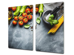 Induction Cooktop Cover –Shatter Resistant Glass Kitchen Board – Hob cover; MEASURES: SINGLE: 60 x 52 cm (23,62” x 20,47”); DOUBLE: 30 x 52 cm (11,81” x 20,47”); D38 Herbs and spices Series : Italia cuisine