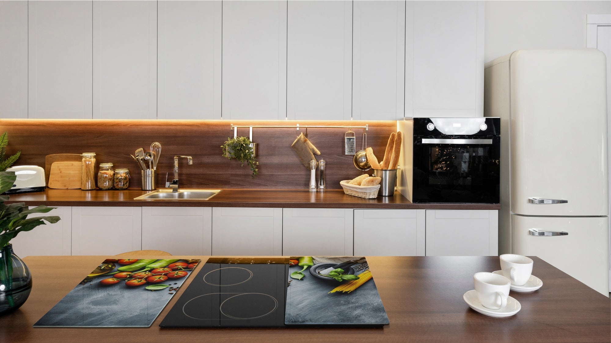 Induction Cooktop Cover –Shatter Resistant Glass Kitchen Board – Hob cover; MEASURES: SINGLE: 60 x 52 cm (23,62” x 20,47”); DOUBLE: 30 x 52 cm (11,81” x 20,47”); D38 Herbs and spices Series : Italia cuisine