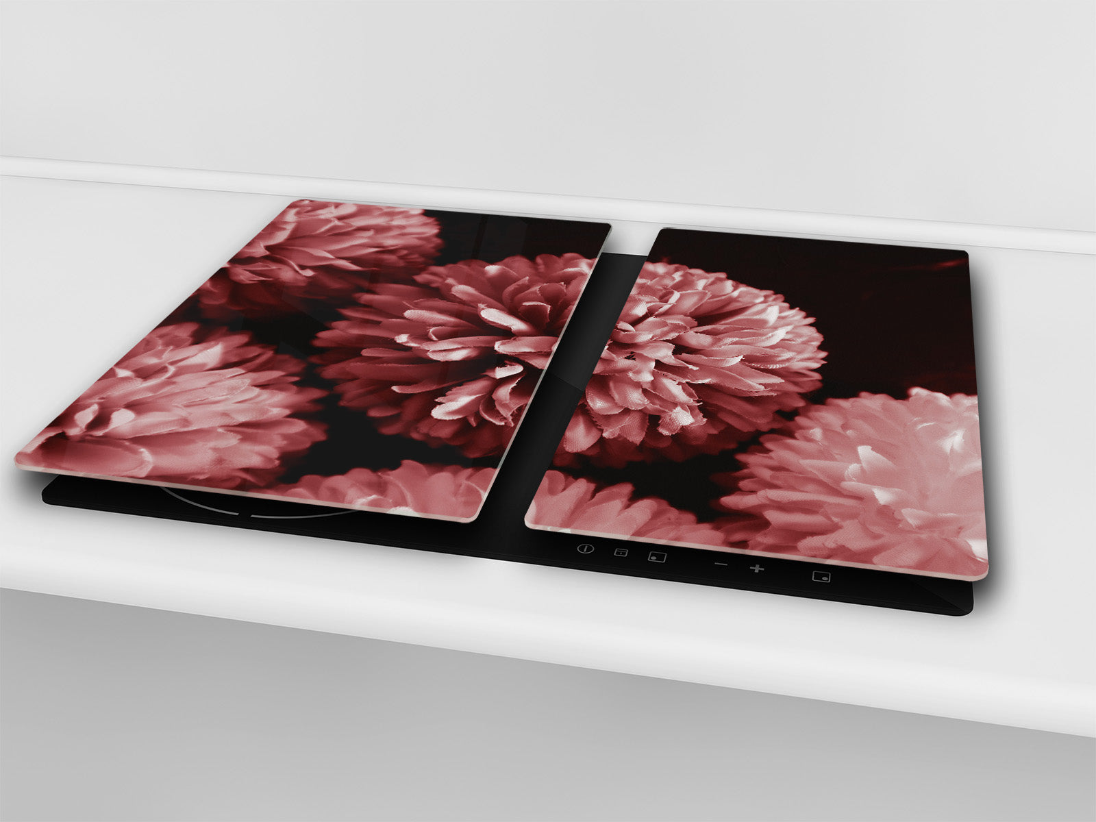 Tempered GLASS Cutting Board – Worktop saver and Pastry Board –- Glass Kitchen Board; MEASURES: SINGLE: 60 x 52 cm (23,62” x 20,47”); DOUBLE: 30 x 52 cm (11,81” x 20,47”); D34 Nature Series: Pink flower frame