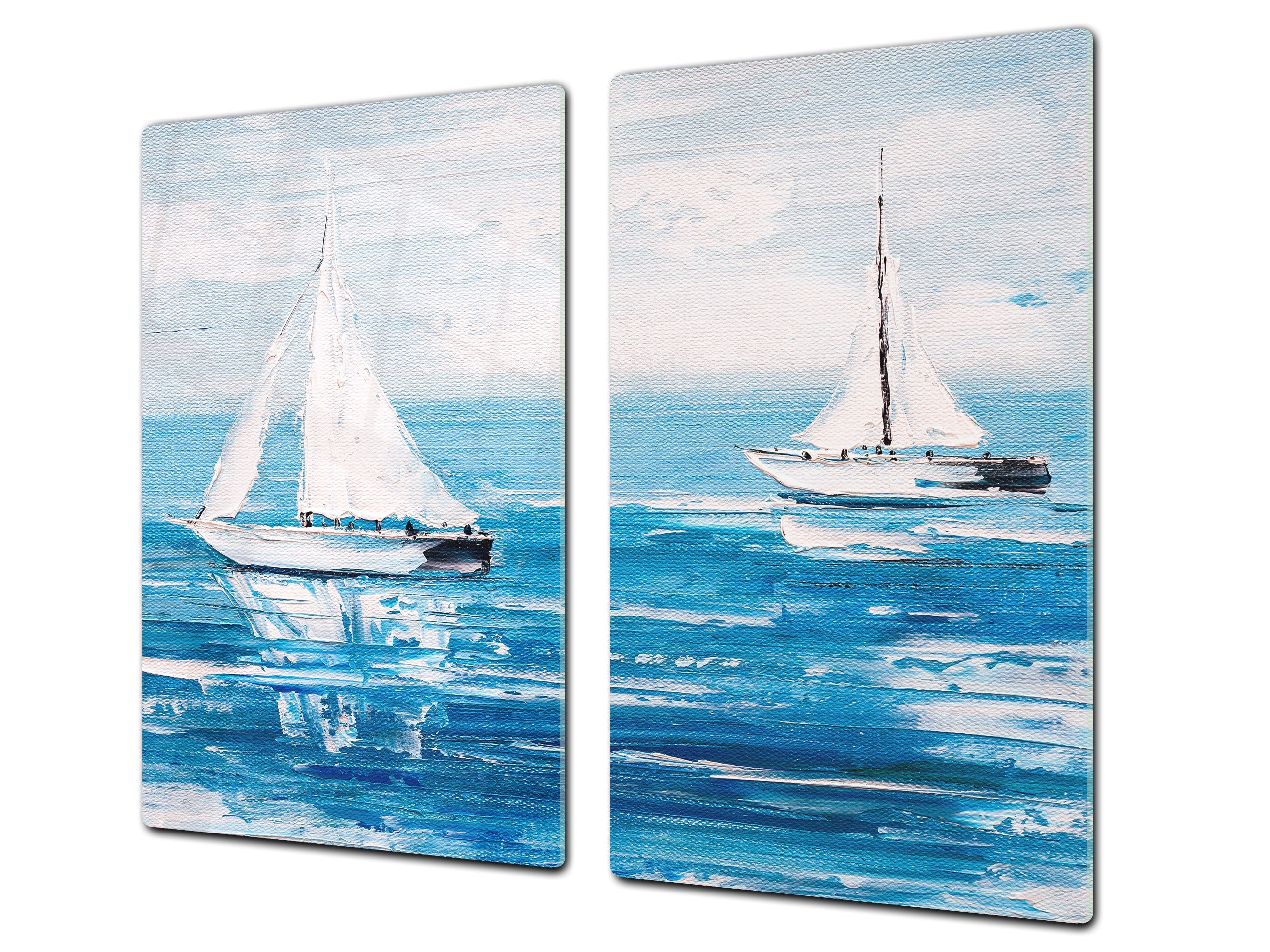 Tempered Glass Multi-Function Board: Cooktop Cover, Pastry and Hot Pot Stand and Worktop Saver – MEASURES: SINGLE: 60 x 52 cm; DOUBLE: 2 x 30 x 52 cm; D43 Abstract Concepts Series 2 : Sailing Boats
