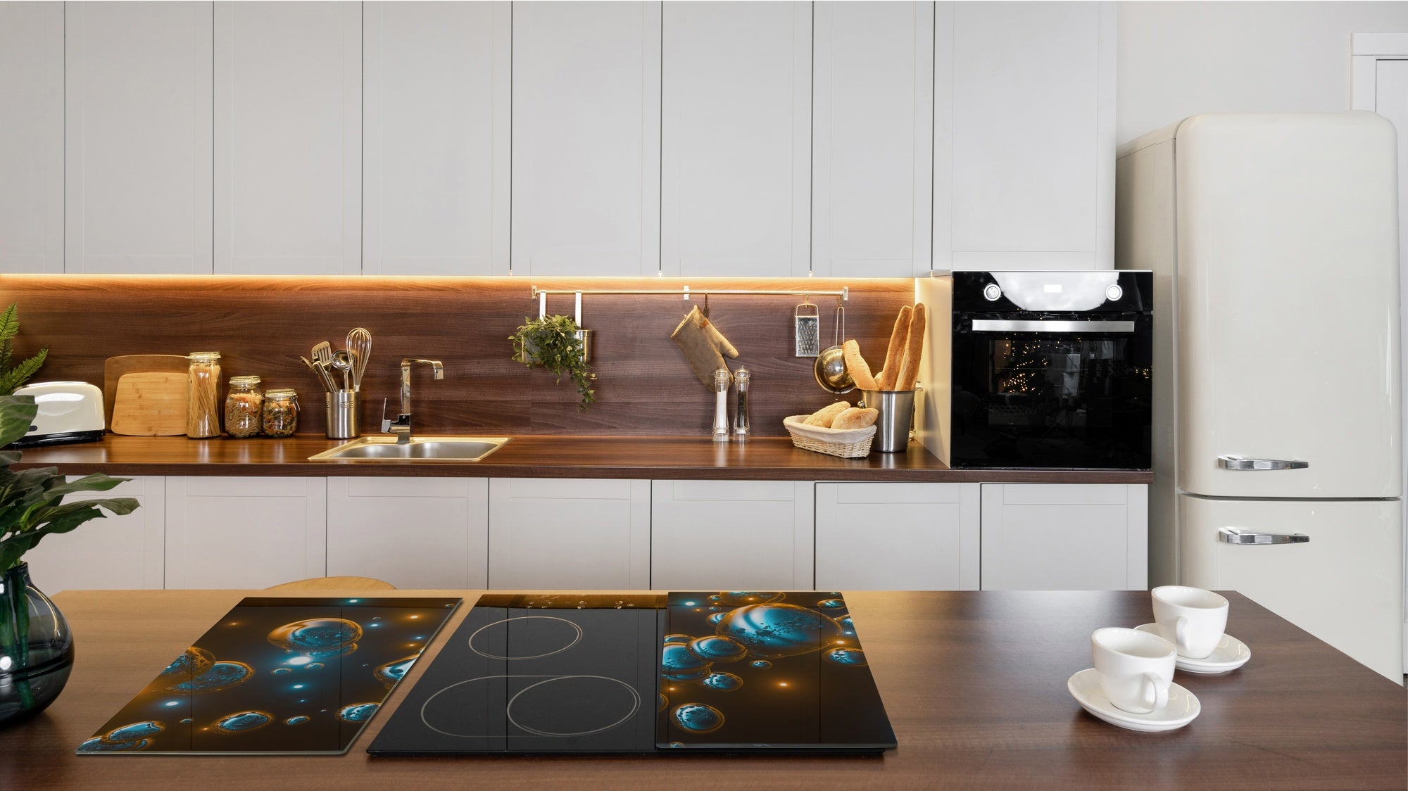 TEMPERED GLASS CHOPPING BOARD – Glass Cutting Board and Worktop Saver; MEASURES: SINGLE: 60 x 52 cm (23,62” x 20,47”); DOUBLE: 30 x 52 cm (11,81” x 20,47”); D36 Textures Series : Holographic bubbles 2