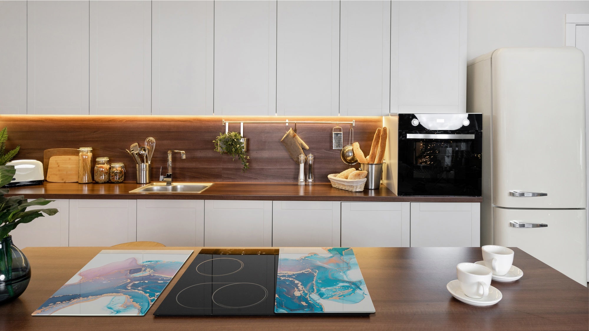 UNIQUE Tempered GLASS Kitchen Board –Scratch Resistant Glass Cutting Board – MEASURES: SINGLE: 60 x 52 cm (23,62” x 20,47”); DOUBLE: 30 x 52 cm (11,81” x 20,47”); D35 Art Series : Liquid colours 2