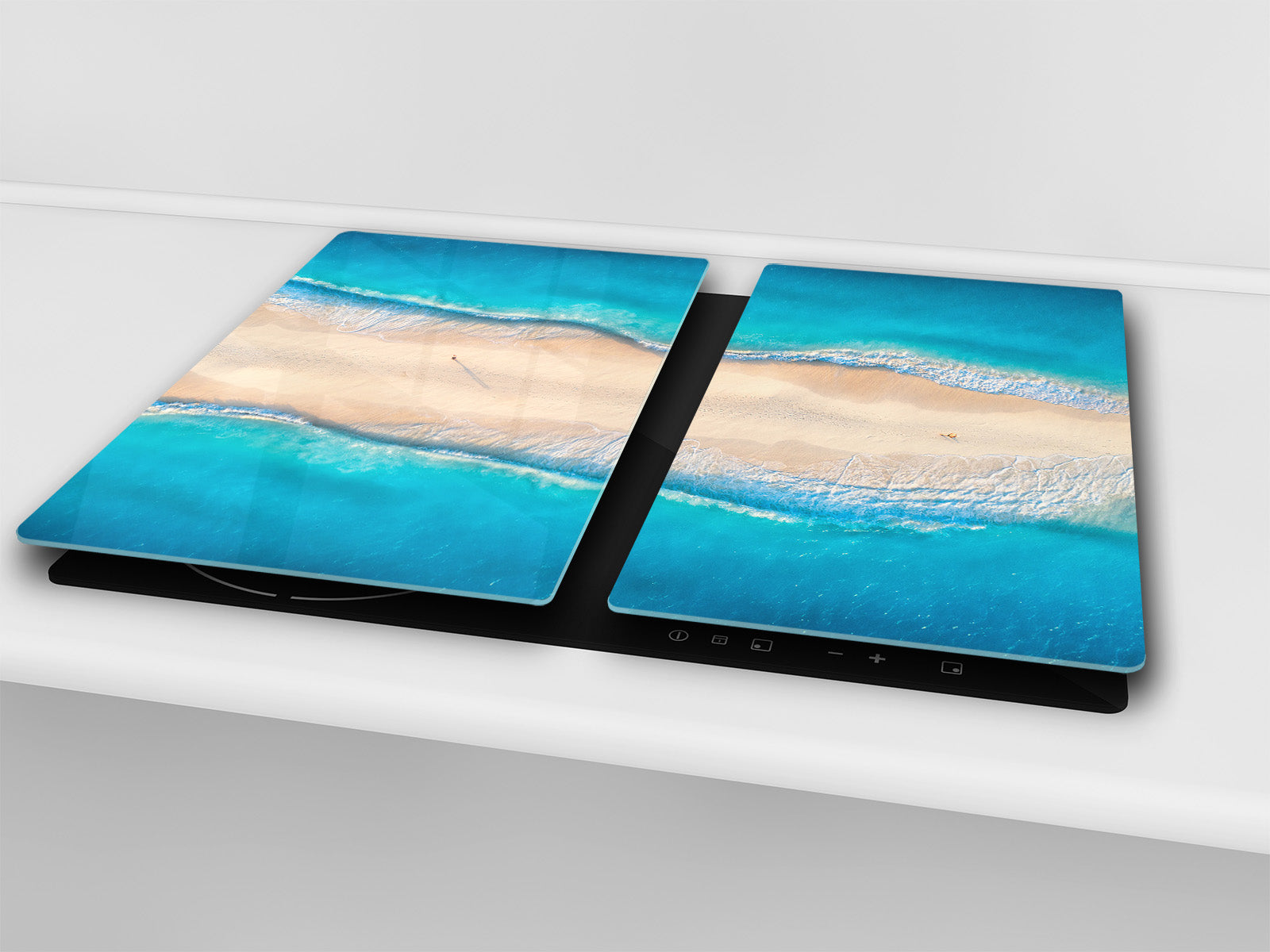 UNIQUE Tempered GLASS Kitchen Board –Scratch Resistant Glass Cutting Board – MEASURES: SINGLE: 60 x 52 cm (23,62” x 20,47”); DOUBLE: 30 x 52 cm (11,81” x 20,47”); D35 Art Series : Beaches of Zanzibar