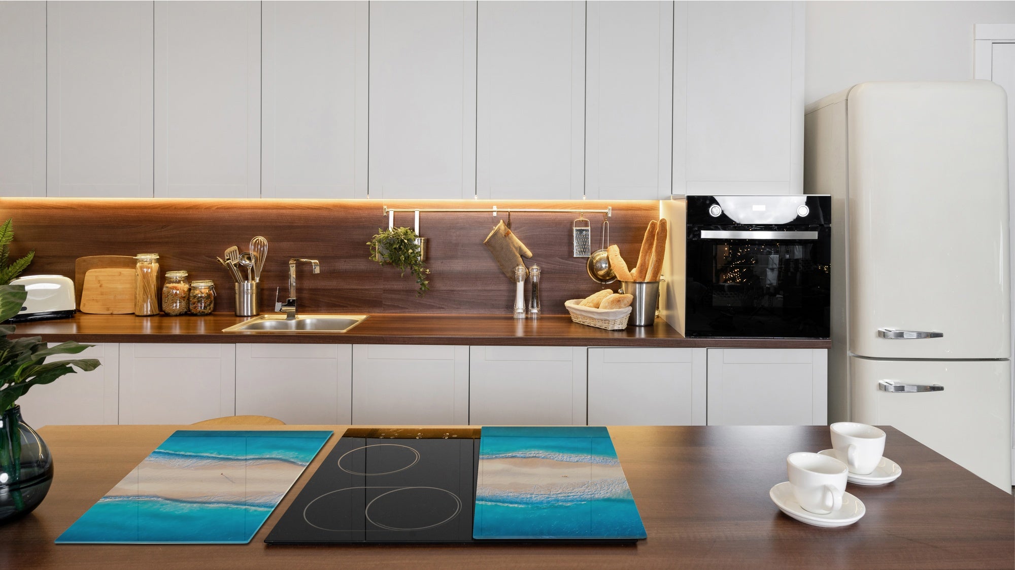 UNIQUE Tempered GLASS Kitchen Board –Scratch Resistant Glass Cutting Board – MEASURES: SINGLE: 60 x 52 cm (23,62” x 20,47”); DOUBLE: 30 x 52 cm (11,81” x 20,47”); D35 Art Series : Beaches of Zanzibar