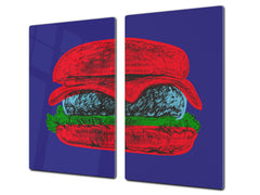 KITCHEN BOARD & Induction Cooktop Cover – Glass Pastry Board - Tempered Glass Chopping Board and Serving Tray – DIMENSIONS: SINGLE: 23,62” x 20,47”; DOUBLE: 11,81” x 20,47” – D44 Pop Art Series : Pop Art Burger 5