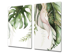 Tempered GLASS Cutting Board – Worktop saver and Pastry Board –- Glass Kitchen Board; MEASURES: SINGLE: 60 x 52 cm (23,62” x 20,47”); DOUBLE: 30 x 52 cm (11,81” x 20,47”); D34 Nature Series: Tropical watercolour