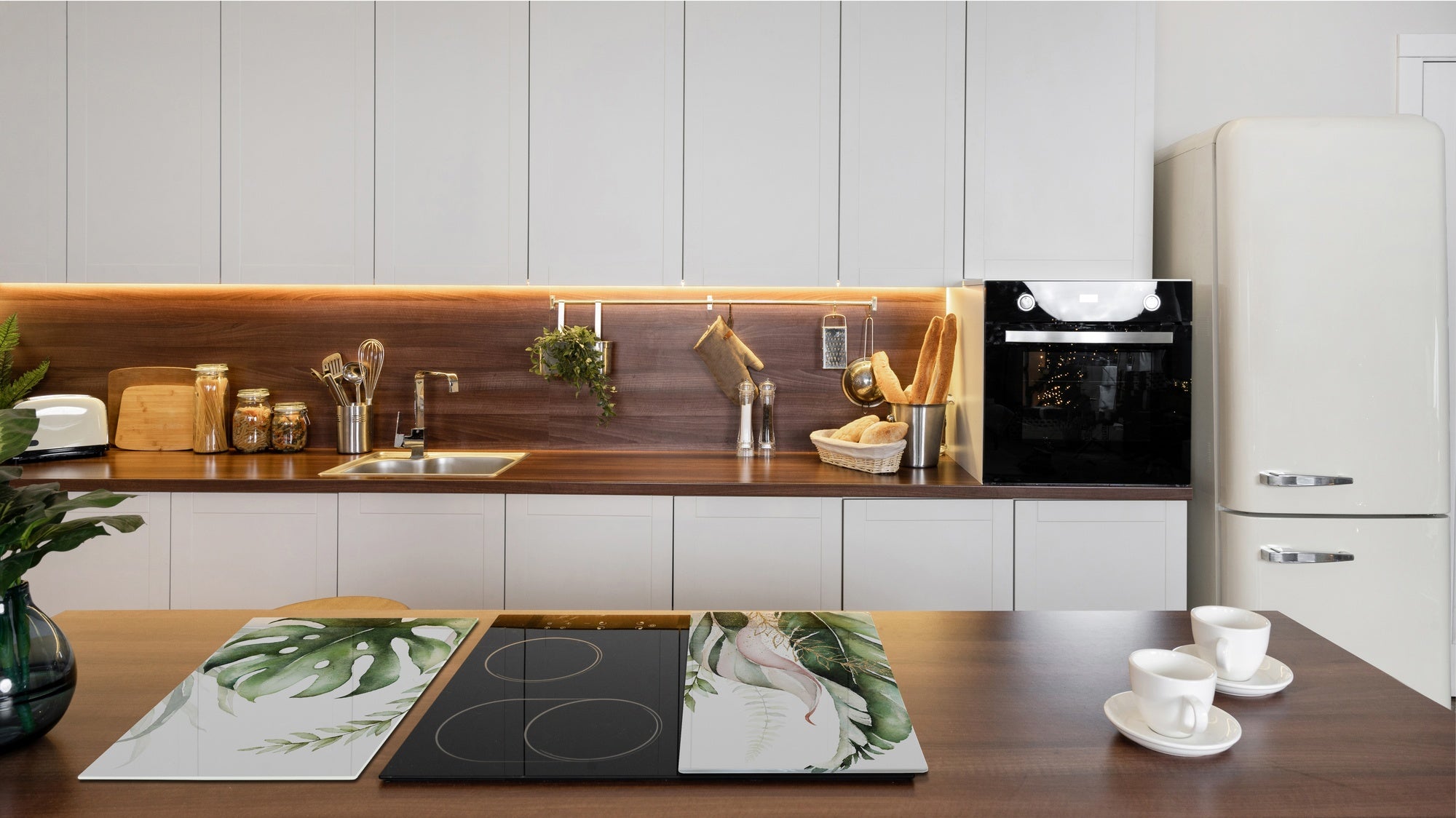 Tempered GLASS Cutting Board – Worktop saver and Pastry Board –- Glass Kitchen Board; MEASURES: SINGLE: 60 x 52 cm (23,62” x 20,47”); DOUBLE: 30 x 52 cm (11,81” x 20,47”); D34 Nature Series: Tropical watercolour