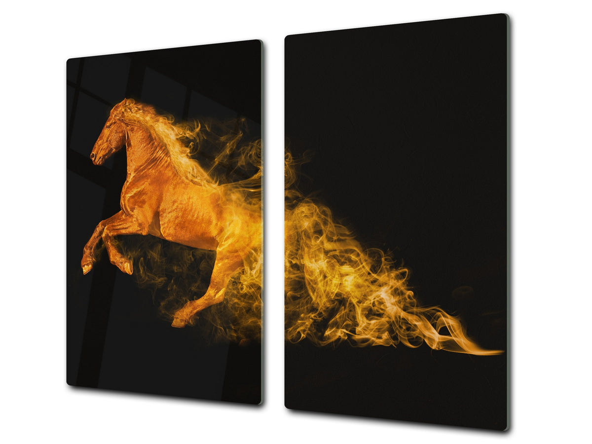 Induction Cooktop Cover Kitchen Board – Impact Resistant Glass Pastry Board; MEASURES: SINGLE: 60 x 52 cm (23,62” x 20,47”); DOUBLE: 30 x 52 cm (11,81” x 20,47”); D37 Animals Series : Wild horse