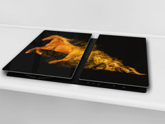 Induction Cooktop Cover Kitchen Board – Impact Resistant Glass Pastry Board; MEASURES: SINGLE: 60 x 52 cm (23,62” x 20,47”); DOUBLE: 30 x 52 cm (11,81” x 20,47”); D37 Animals Series : Wild horse