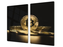 Chopping Board - Induction Cooktop Cover - Glass Cutting Board – Impact & Shatter Resistant – MEASURES: SINGLE: 60 x 52 cm; DOUBLE: 2 x 30 x 52 cm; D42 Modern Art Series : Physical Bitcoin