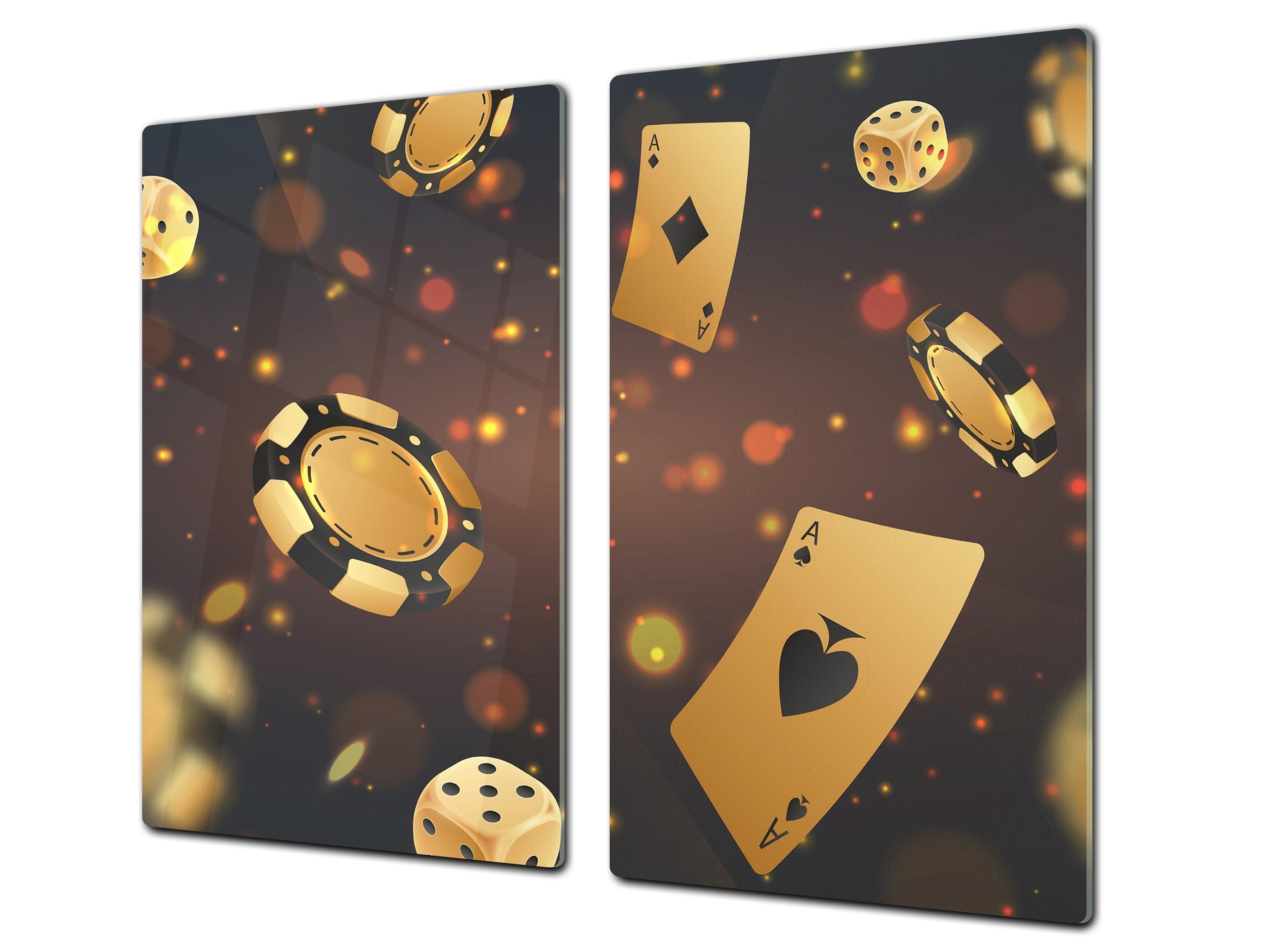 Chopping Board - Induction Cooktop Cover - Glass Cutting Board – Impact & Shatter Resistant – MEASURES: SINGLE: 60 x 52 cm; DOUBLE: 2 x 30 x 52 cm; D42 Modern Art Series : Night at Casino