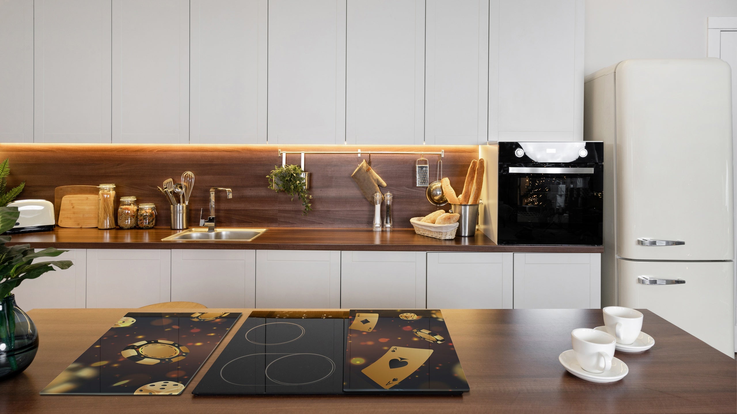 Chopping Board - Induction Cooktop Cover - Glass Cutting Board – Impact & Shatter Resistant – MEASURES: SINGLE: 60 x 52 cm; DOUBLE: 2 x 30 x 52 cm; D42 Modern Art Series : Night at Casino