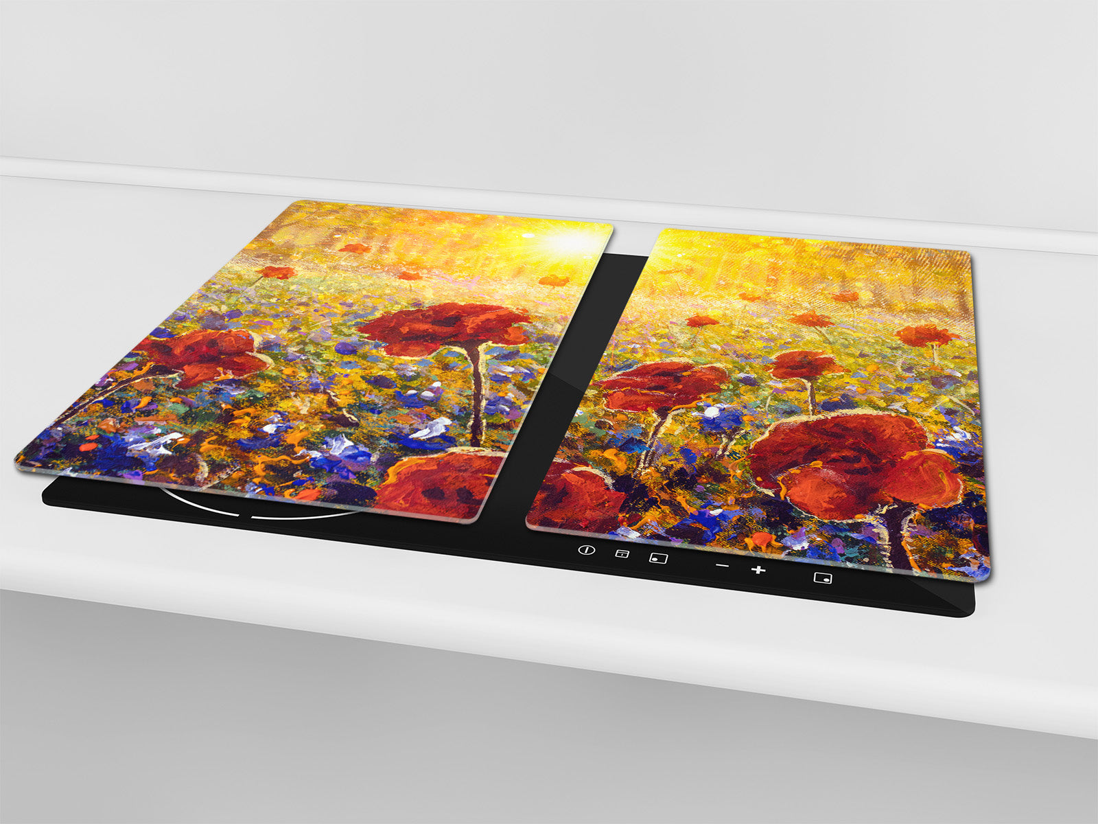 Premium Tempered Glass Cutting Board and Worktop Saver – Glass Pastry Board and Cooktop Cover – MEASURES: SINGLE: 60 x 52 cm; DOUBLE: 2 x 30 x 52 cm; D40 Colorful Illustrations Series : Impressionist Poppy Field