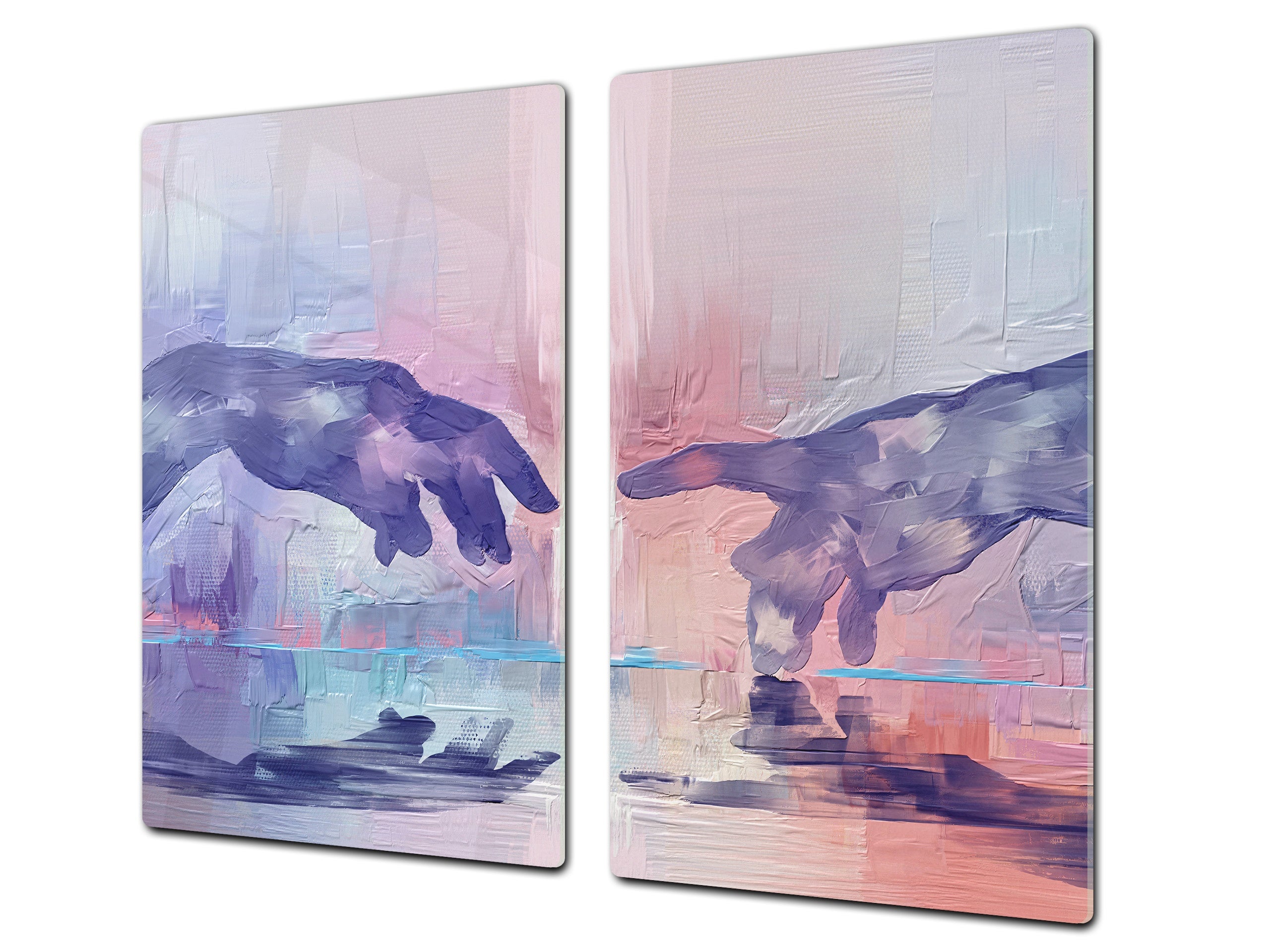 Tempered Glass Multi-Function Board: Cooktop Cover, Pastry and Hot Pot Stand and Worktop Saver – MEASURES: SINGLE: 60 x 52 cm; DOUBLE: 2 x 30 x 52 cm; D43 Abstract Concepts Series 2 : Hands of Creation