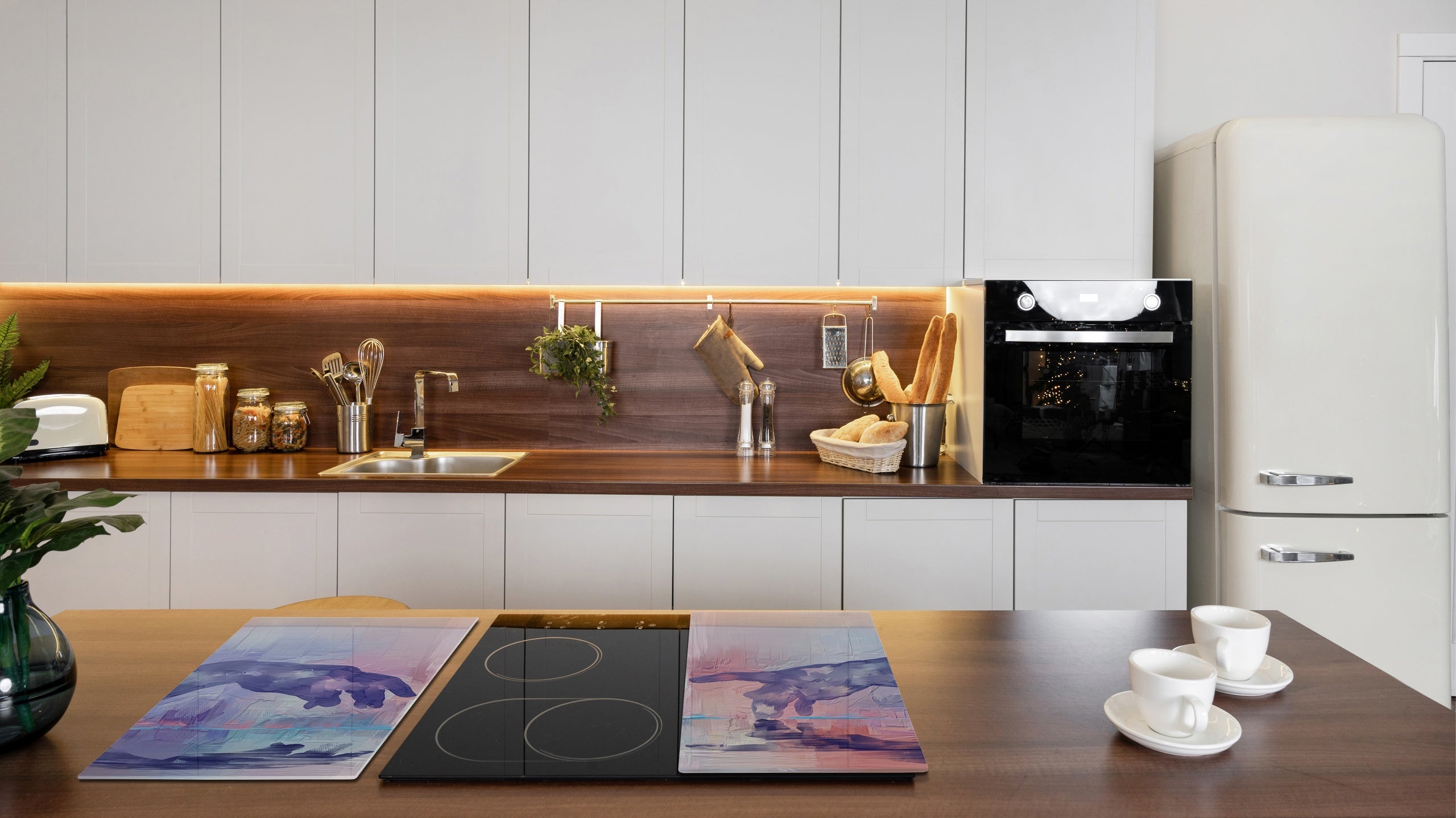 Tempered Glass Multi-Function Board: Cooktop Cover, Pastry and Hot Pot Stand and Worktop Saver – MEASURES: SINGLE: 60 x 52 cm; DOUBLE: 2 x 30 x 52 cm; D43 Abstract Concepts Series 2 : Hands of Creation