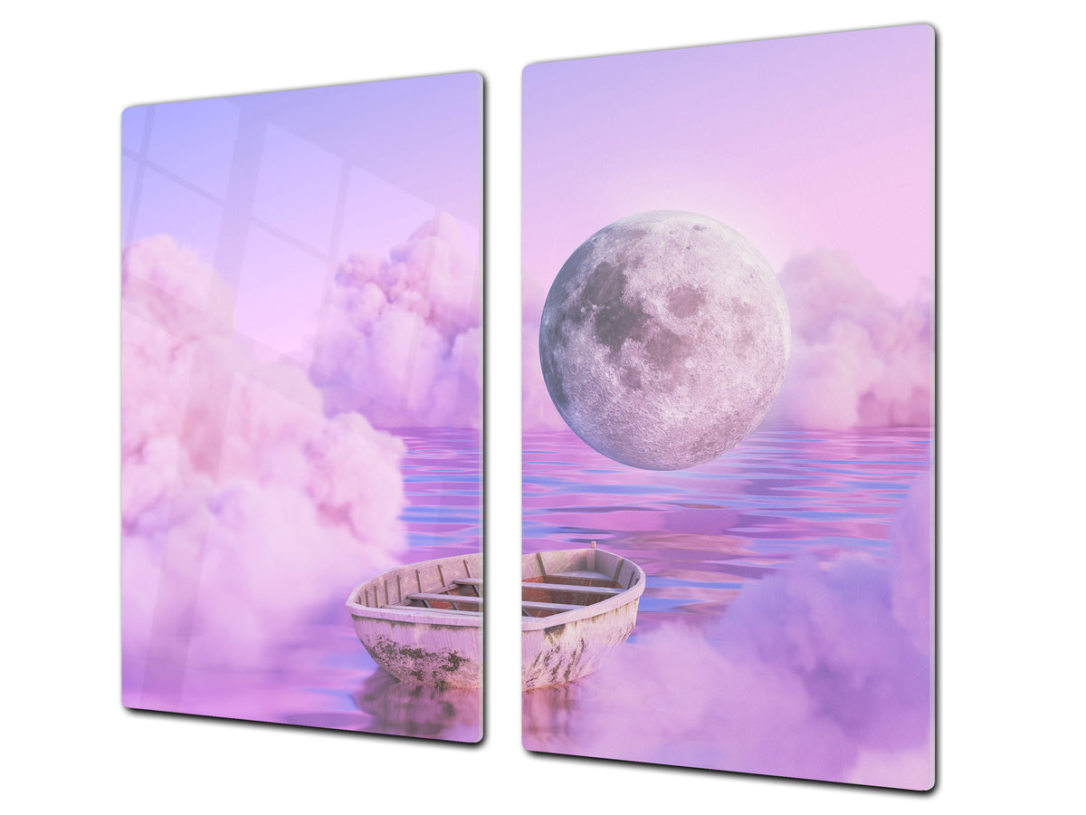 Premium Tempered Glass Cutting Board and Worktop Saver – Glass Pastry Board and Cooktop Cover – MEASURES: SINGLE: 60 x 52 cm; DOUBLE: 2 x 30 x 52 cm; D40 Colorful Illustrations Series : Surreal Dream Clouds