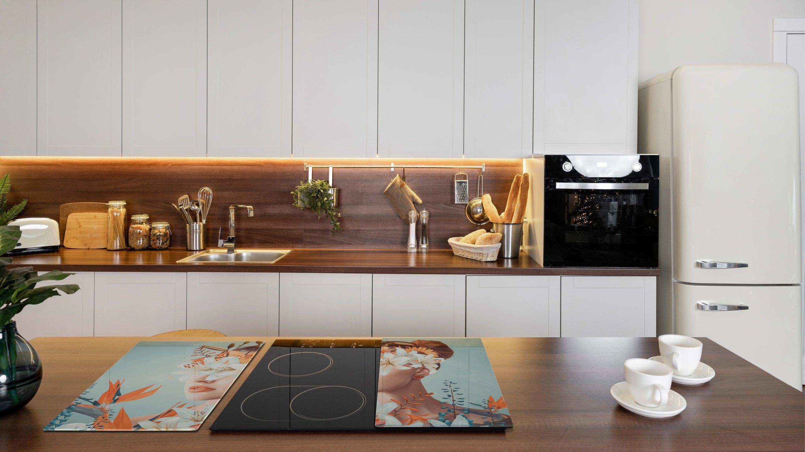 Chopping Board - Induction Cooktop Cover - Glass Cutting Board – Impact & Shatter Resistant – MEASURES: SINGLE: 60 x 52 cm; DOUBLE: 2 x 30 x 52 cm; D42 Modern Art Series : Blooming Lady