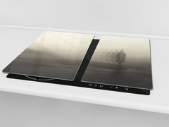 Tempered Glass Multi-Function Board: Cooktop Cover, Pastry and Hot Pot Stand and Worktop Saver – MEASURES: SINGLE: 60 x 52 cm; DOUBLE: 2 x 30 x 52 cm; D43 Abstract Concepts Series 2 : Foggy Shadows