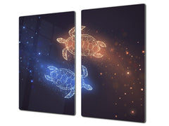 Chopping Board - Induction Cooktop Cover - Glass Cutting Board – Impact & Shatter Resistant – MEASURES: SINGLE: 60 x 52 cm; DOUBLE: 2 x 30 x 52 cm; D42 Modern Art Series : Neon Turtles