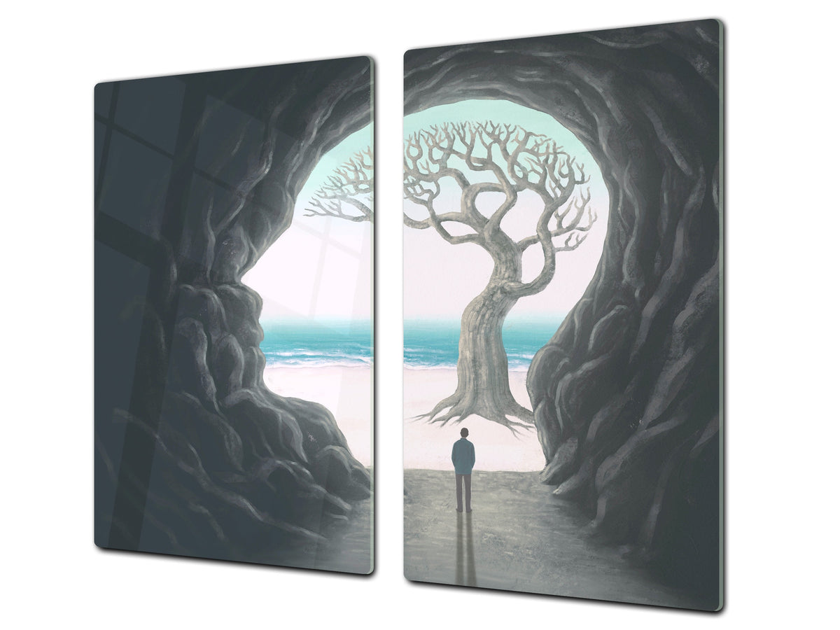 Tempered Glass Multi-Function Board: Cooktop Cover, Pastry and Hot Pot Stand and Worktop Saver – MEASURES: SINGLE: 60 x 52 cm; DOUBLE: 2 x 30 x 52 cm; D43 Abstract Concepts Series 2 : Path to Enlightenment