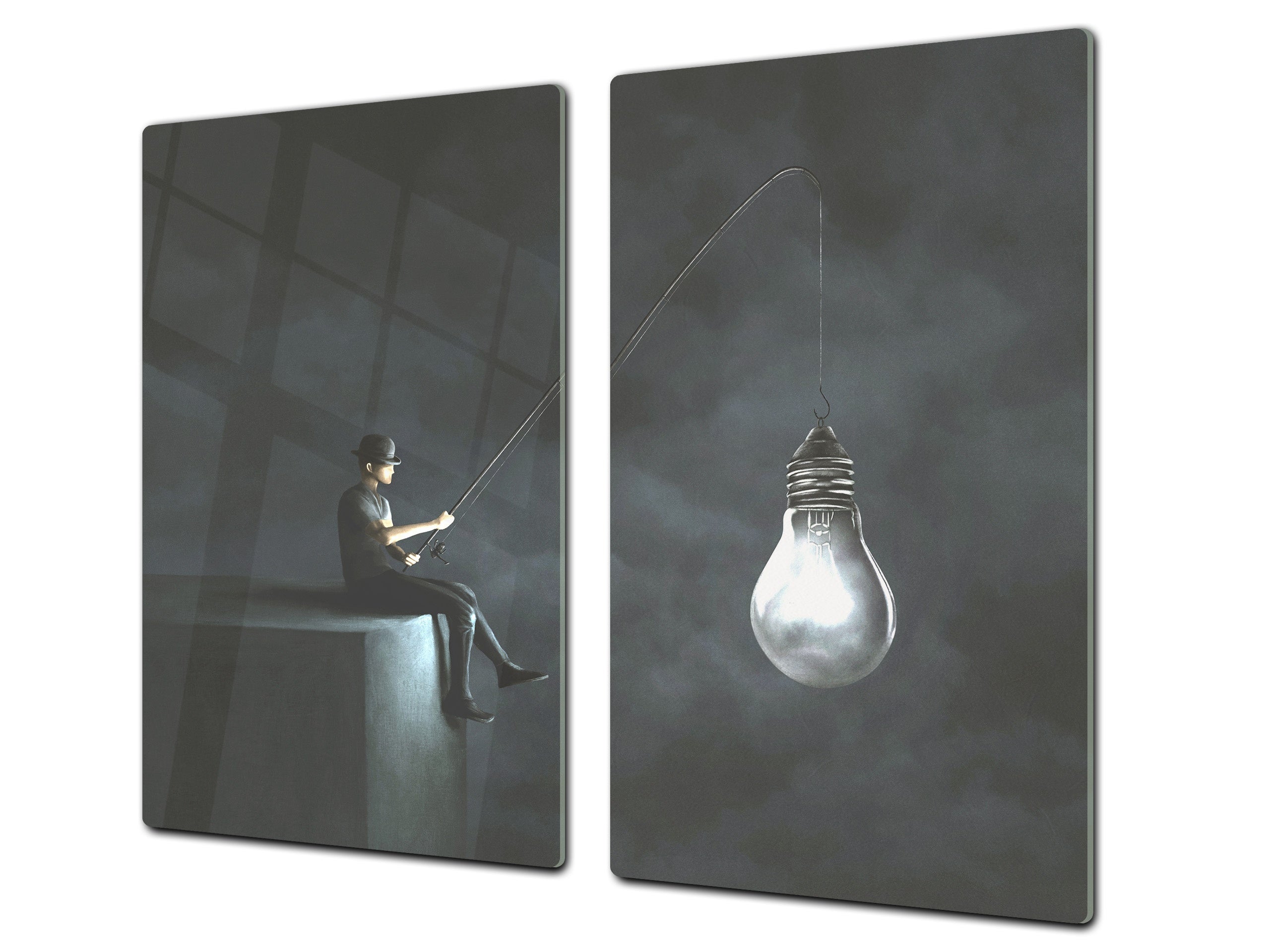 Tempered Glass Multi-Function Board: Cooktop Cover, Pastry and Hot Pot Stand and Worktop Saver – MEASURES: SINGLE: 60 x 52 cm; DOUBLE: 2 x 30 x 52 cm; D43 Abstract Concepts Series 2 : Fishing new ideas