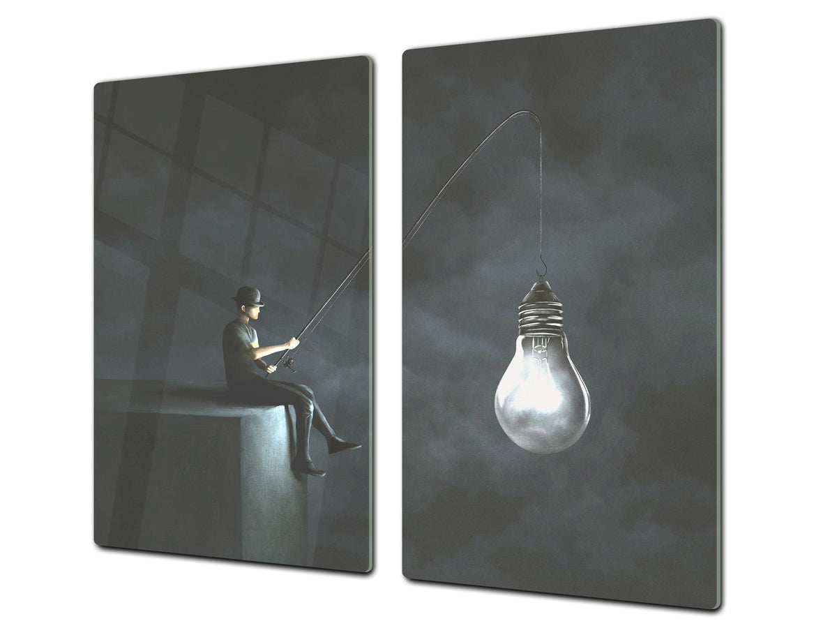 Tempered Glass Multi-Function Board: Cooktop Cover, Pastry and Hot Pot Stand and Worktop Saver – MEASURES: SINGLE: 60 x 52 cm; DOUBLE: 2 x 30 x 52 cm; D43 Abstract Concepts Series 2 : Fishing new ideas