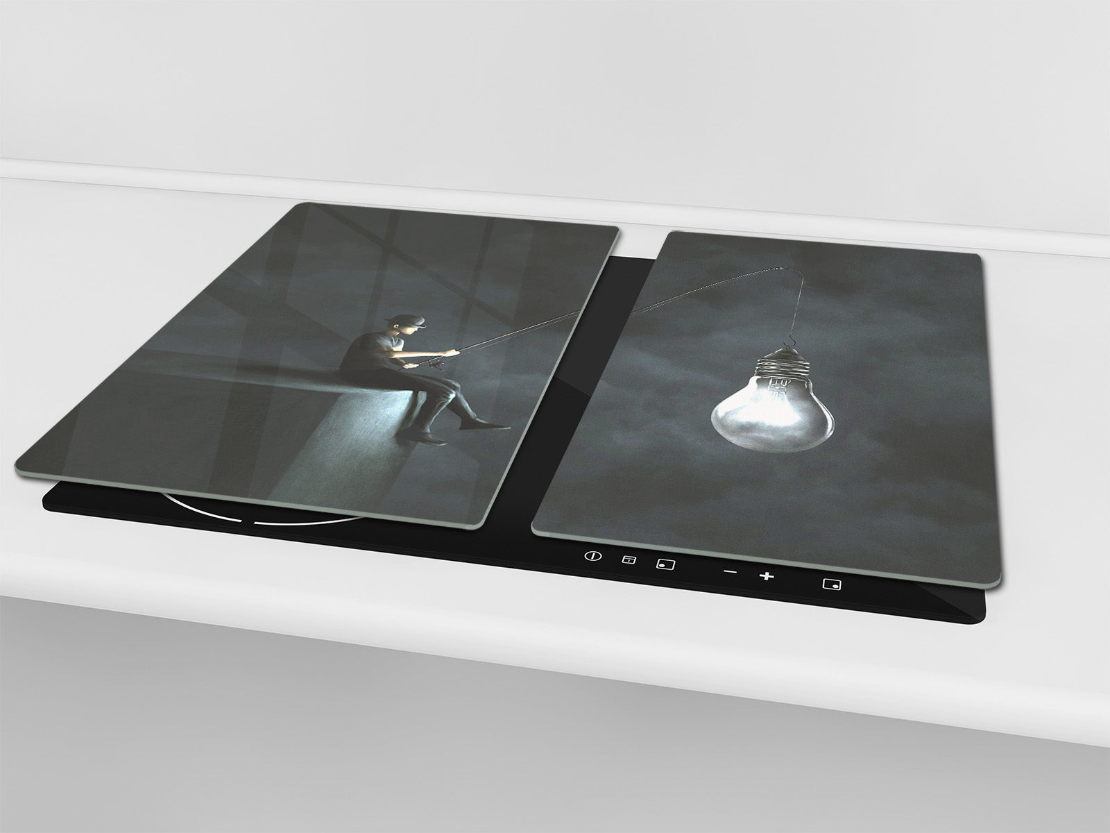 Tempered Glass Multi-Function Board: Cooktop Cover, Pastry and Hot Pot Stand and Worktop Saver – MEASURES: SINGLE: 60 x 52 cm; DOUBLE: 2 x 30 x 52 cm; D43 Abstract Concepts Series 2 : Fishing new ideas