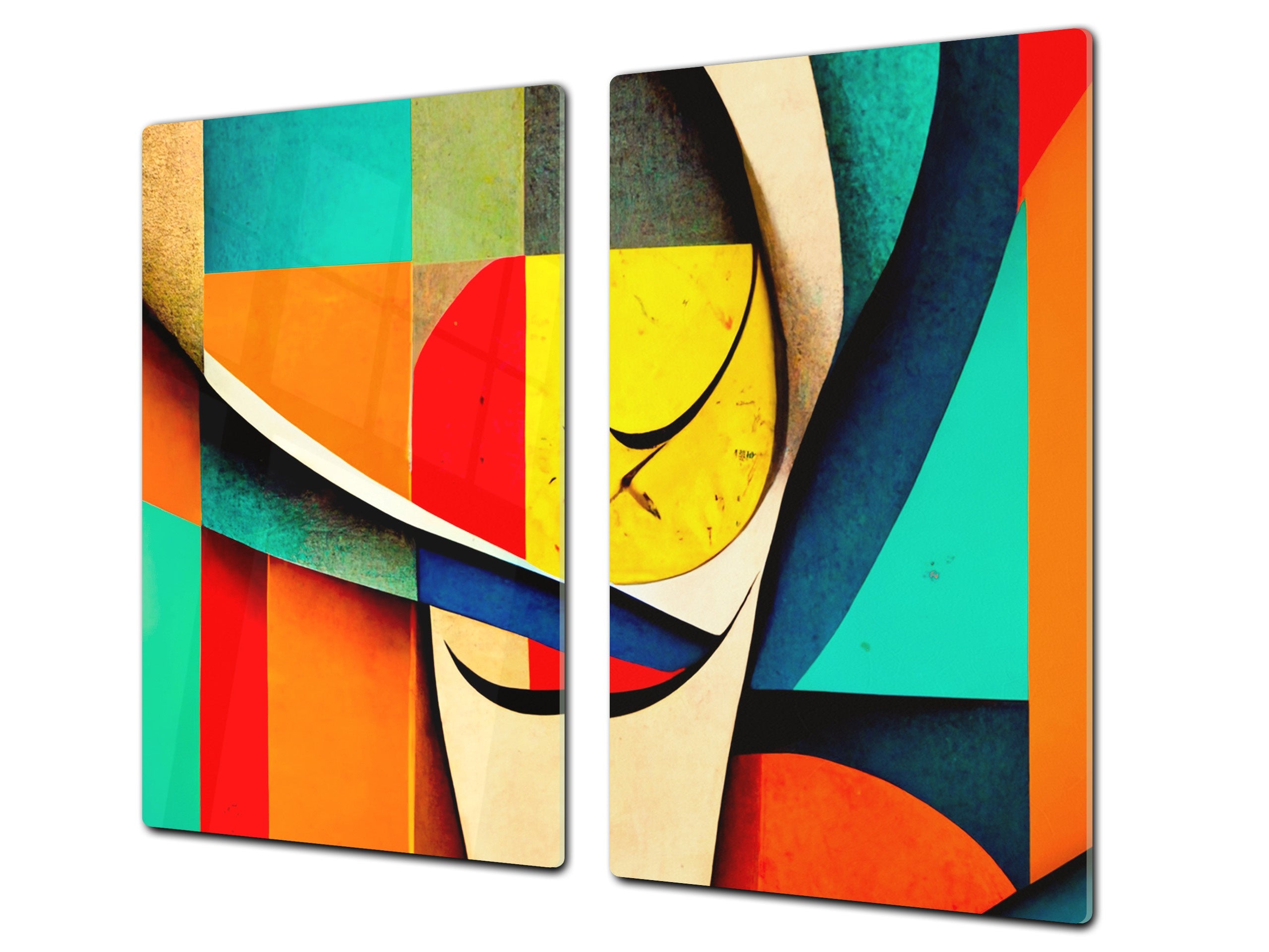 Premium Tempered Glass Cutting Board and Worktop Saver – Glass Pastry Board and Cooktop Cover – MEASURES: SINGLE: 60 x 52 cm; DOUBLE: 2 x 30 x 52 cm; D40 Colorful Illustrations Series : Theme of Time