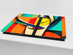 Premium Tempered Glass Cutting Board and Worktop Saver – Glass Pastry Board and Cooktop Cover – MEASURES: SINGLE: 60 x 52 cm; DOUBLE: 2 x 30 x 52 cm; D40 Colorful Illustrations Series : Theme of Time