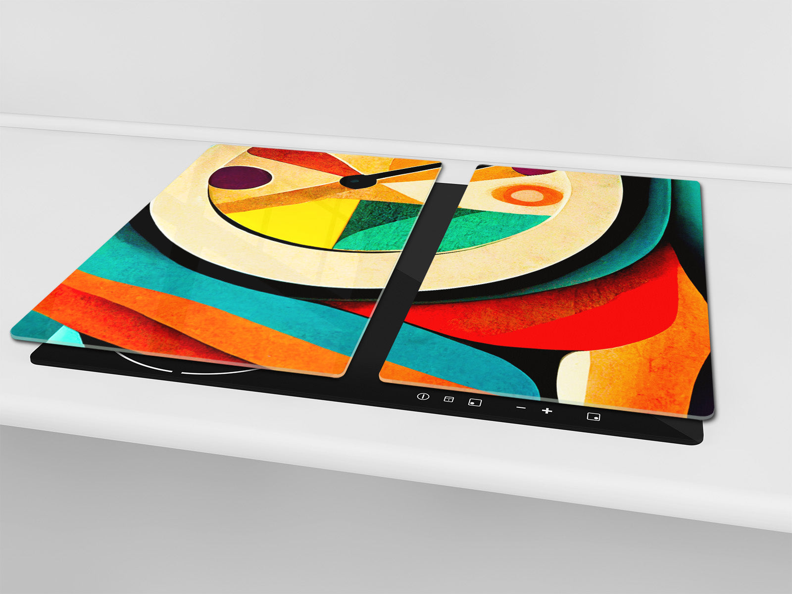 Premium Tempered Glass Cutting Board and Worktop Saver – Glass Pastry Board and Cooktop Cover – MEASURES: SINGLE: 60 x 52 cm; DOUBLE: 2 x 30 x 52 cm; D40 Colorful Illustrations Series : Theme of Time