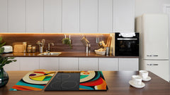 Premium Tempered Glass Cutting Board and Worktop Saver – Glass Pastry Board and Cooktop Cover – MEASURES: SINGLE: 60 x 52 cm; DOUBLE: 2 x 30 x 52 cm; D40 Colorful Illustrations Series : Theme of Time