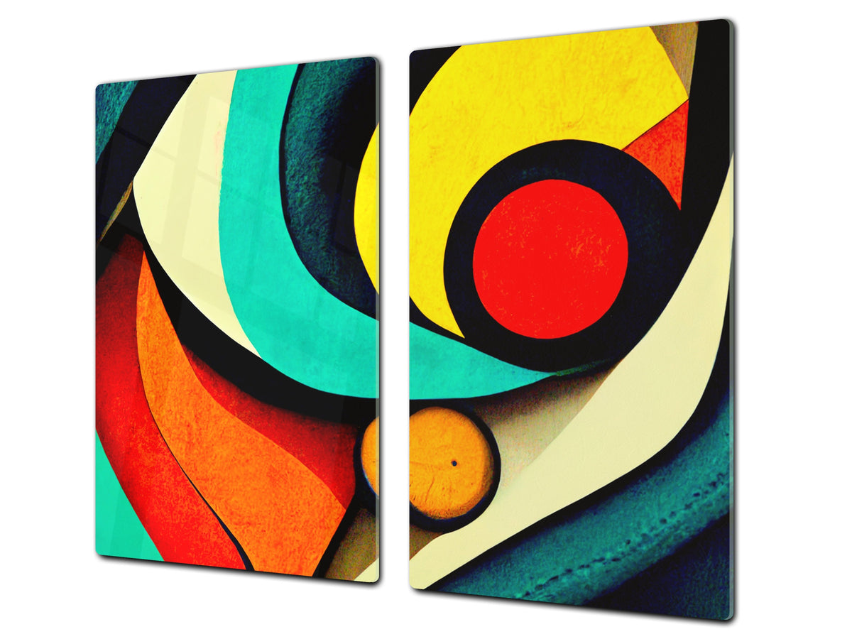 Premium Tempered Glass Cutting Board and Worktop Saver – Glass Pastry Board and Cooktop Cover – MEASURES: SINGLE: 60 x 52 cm; DOUBLE: 2 x 30 x 52 cm; D40 Colorful Illustrations Series : Theme of Time