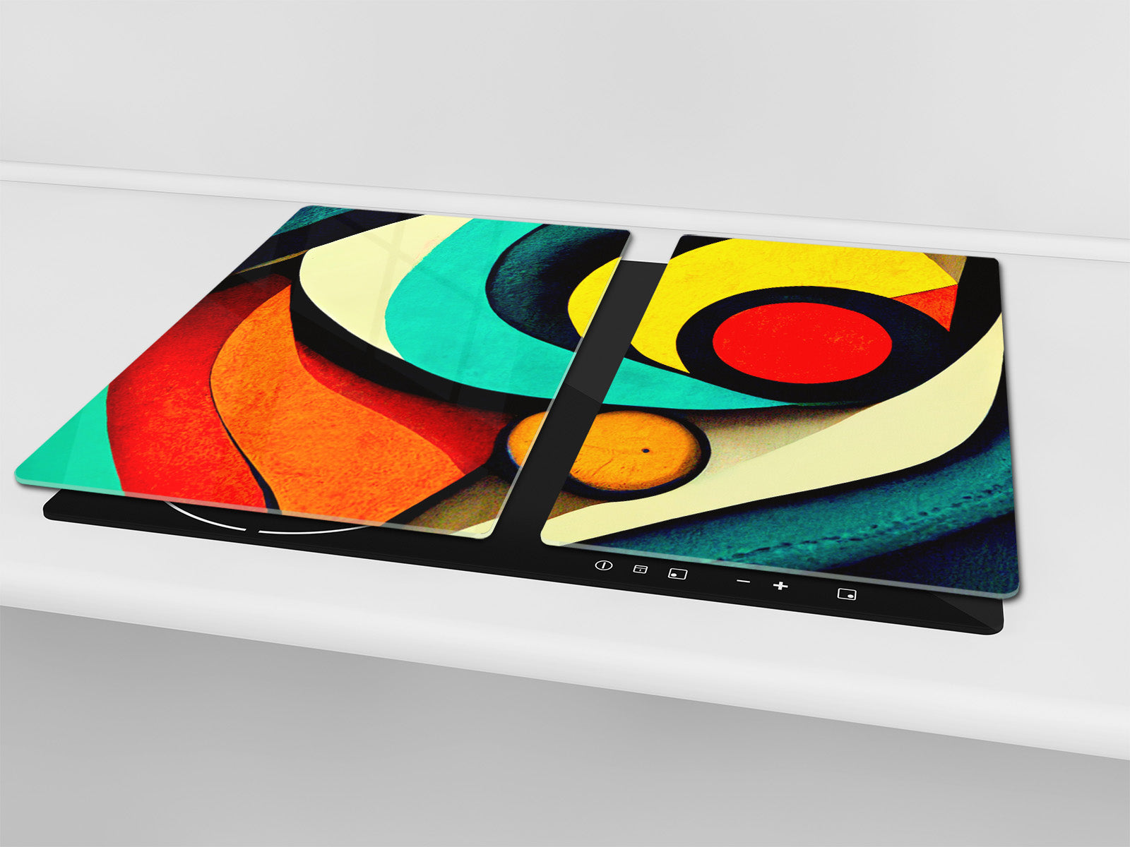 Tempered Glass Multi-Function Board: Cooktop Cover, Pastry and Hot Pot Stand and Worktop Saver – MEASURES: SINGLE: 60 x 52 cm; DOUBLE: 2 x 30 x 52 cm; D43 Abstract Concepts Series 2 : Dynamic Harmony