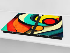 Tempered Glass Multi-Function Board: Cooktop Cover, Pastry and Hot Pot Stand and Worktop Saver – MEASURES: SINGLE: 60 x 52 cm; DOUBLE: 2 x 30 x 52 cm; D43 Abstract Concepts Series 2 : Dynamic Harmony