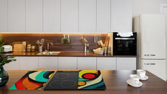 Premium Tempered Glass Cutting Board and Worktop Saver – Glass Pastry Board and Cooktop Cover – MEASURES: SINGLE: 60 x 52 cm; DOUBLE: 2 x 30 x 52 cm; D40 Colorful Illustrations Series : Theme of Time