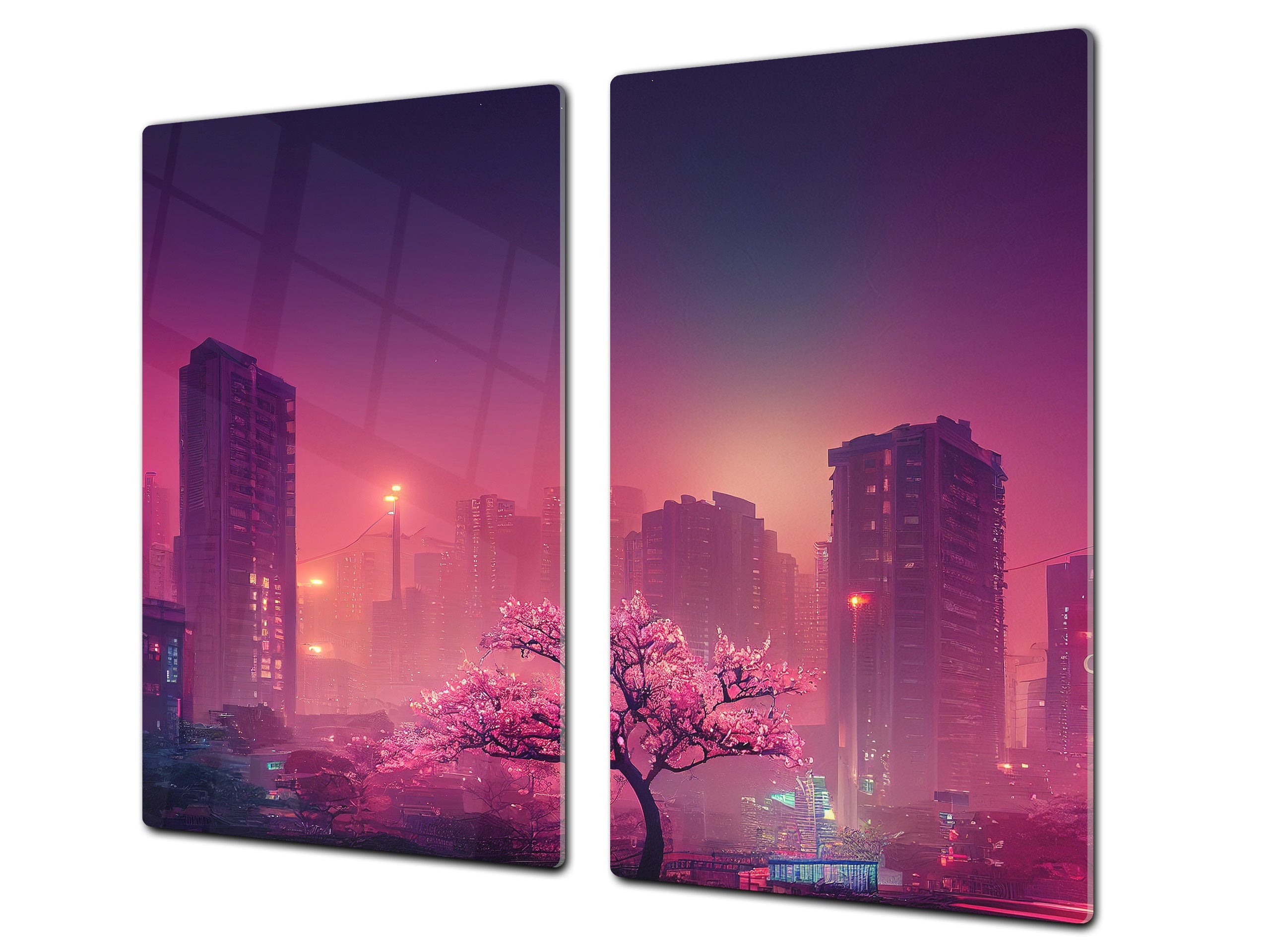 Chopping Board - Induction Cooktop Cover - Glass Cutting Board – Impact & Shatter Resistant – MEASURES: SINGLE: 60 x 52 cm; DOUBLE: 2 x 30 x 52 cm; D42 Modern Art Series : Urban Cherry Tree