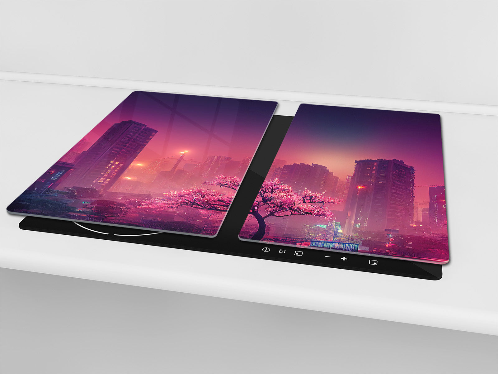 Chopping Board - Induction Cooktop Cover - Glass Cutting Board – Impact & Shatter Resistant – MEASURES: SINGLE: 60 x 52 cm; DOUBLE: 2 x 30 x 52 cm; D42 Modern Art Series : Urban Cherry Tree