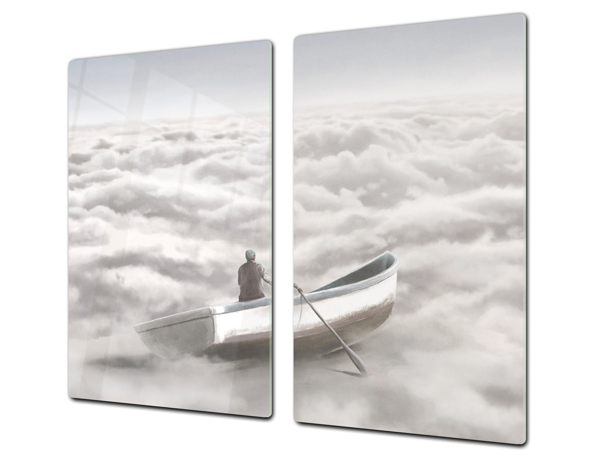 Versatile Tempered Glass Worktop Saver and Induction Cooktop Cover – Durable and Scratch-Resistant – MEASURES: SINGLE: 60 x 52 cm; DOUBLE: 2 x 30 x 52 cm; D41 Abstract Concepts Series 1 : Cloud Sailing