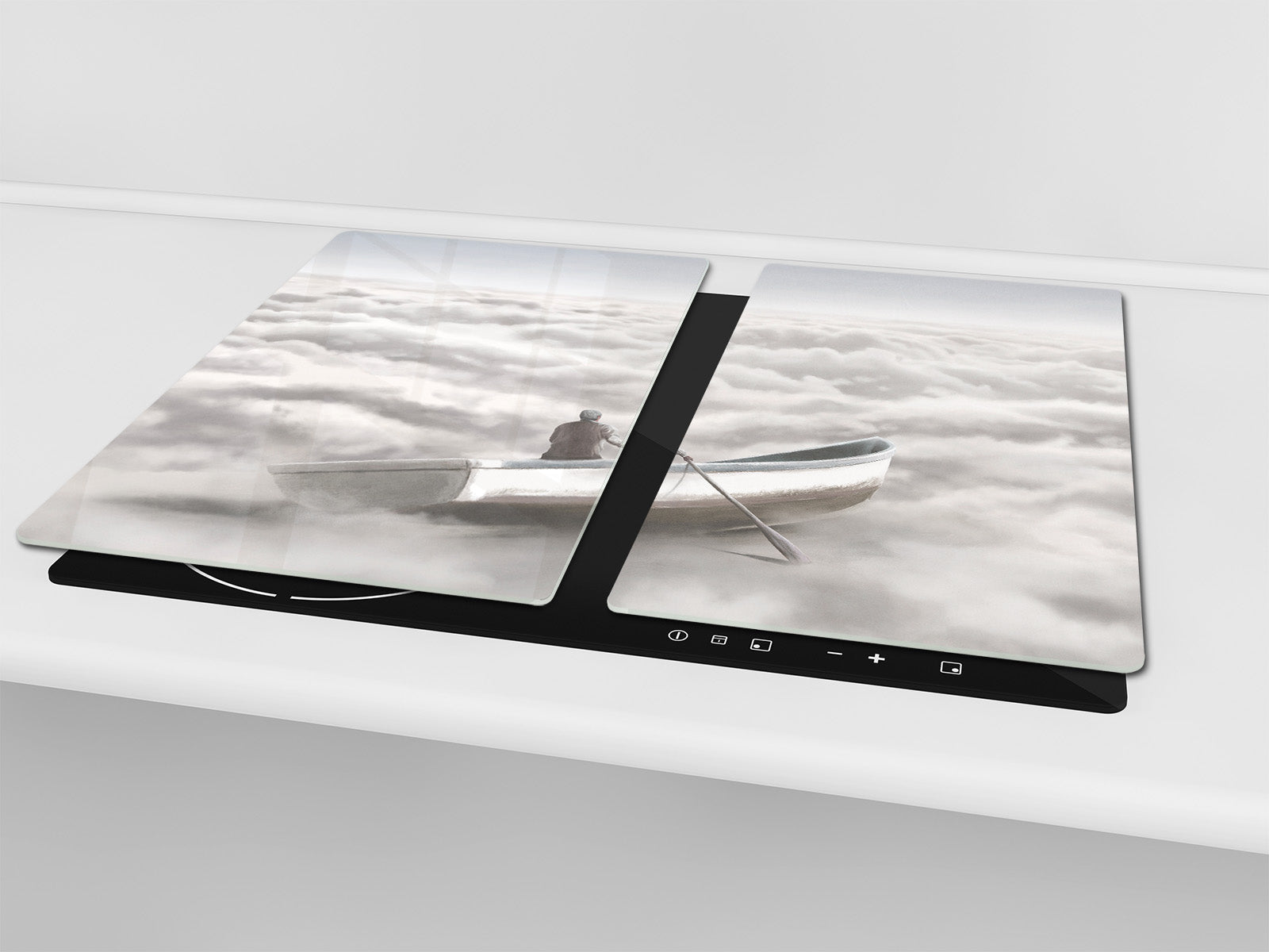 Versatile Tempered Glass Worktop Saver and Induction Cooktop Cover – Durable and Scratch-Resistant – MEASURES: SINGLE: 60 x 52 cm; DOUBLE: 2 x 30 x 52 cm; D41 Abstract Concepts Series 1 : Cloud Sailing