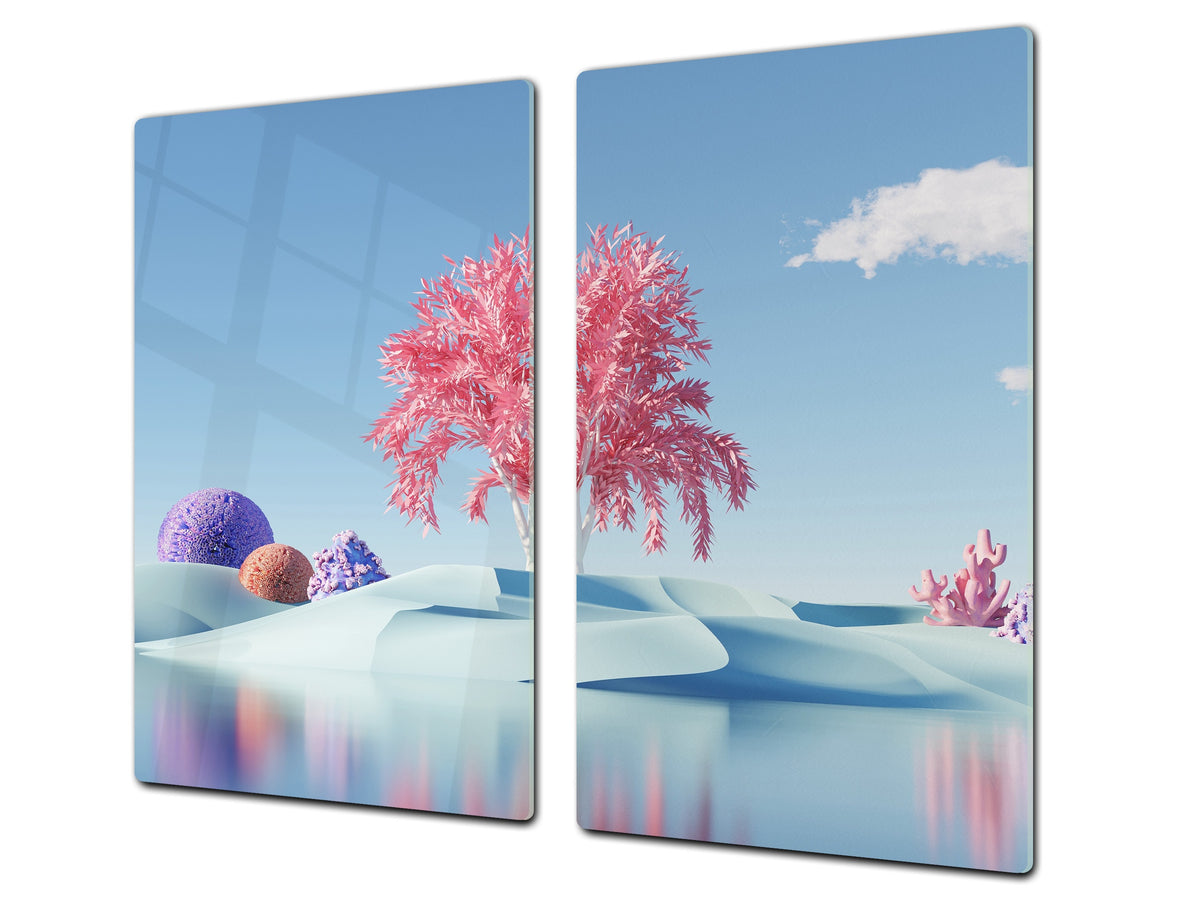 Chopping Board - Induction Cooktop Cover - Glass Cutting Board – Impact & Shatter Resistant – MEASURES: SINGLE: 60 x 52 cm; DOUBLE: 2 x 30 x 52 cm; D42 Modern Art Series : 3D Abstract Flora