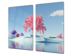 Chopping Board - Induction Cooktop Cover - Glass Cutting Board – Impact & Shatter Resistant – MEASURES: SINGLE: 60 x 52 cm; DOUBLE: 2 x 30 x 52 cm; D42 Modern Art Series : 3D Abstract Flora