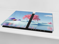 Chopping Board - Induction Cooktop Cover - Glass Cutting Board – Impact & Shatter Resistant – MEASURES: SINGLE: 60 x 52 cm; DOUBLE: 2 x 30 x 52 cm; D42 Modern Art Series : 3D Abstract Flora