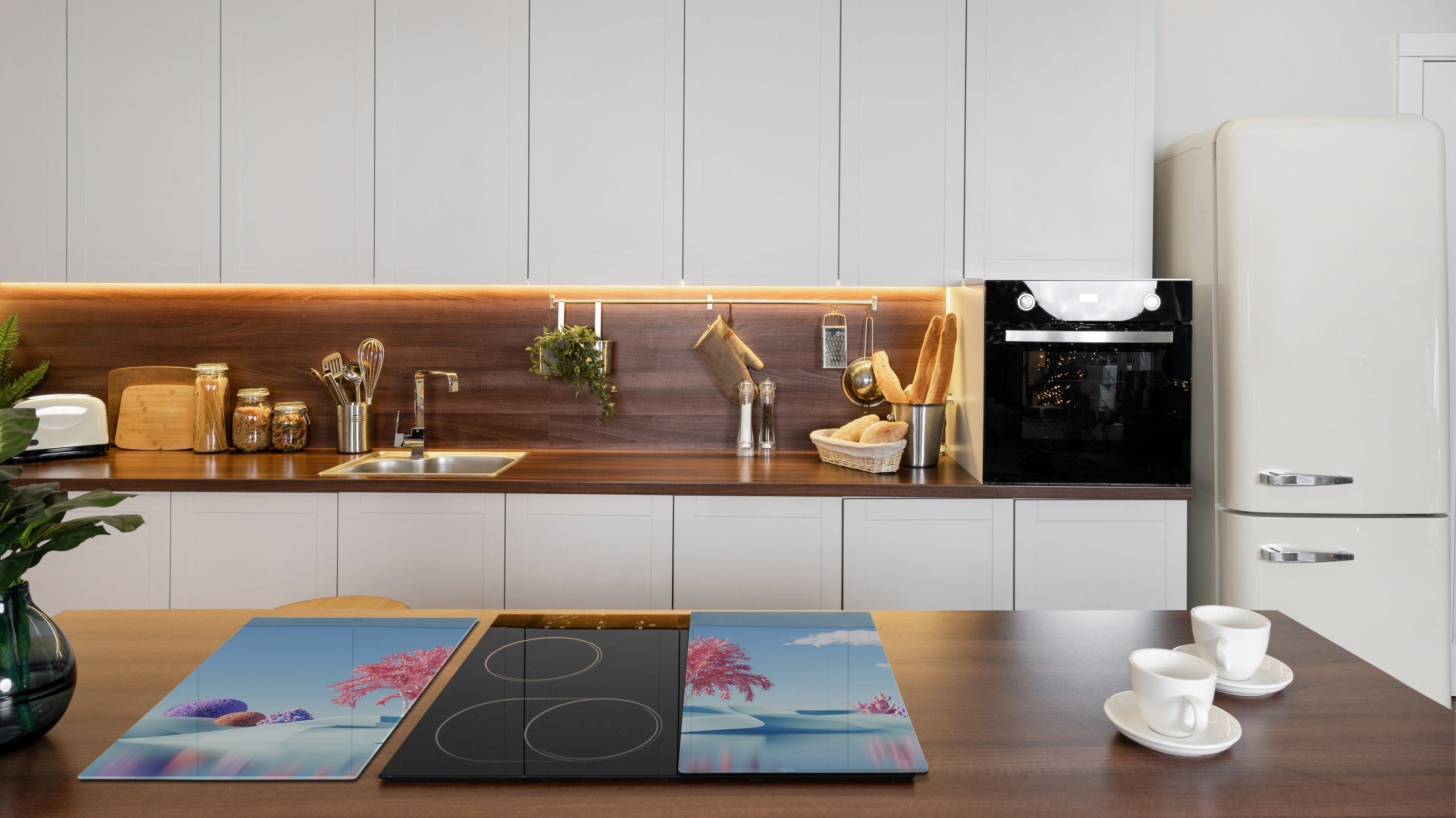 Chopping Board - Induction Cooktop Cover - Glass Cutting Board – Impact & Shatter Resistant – MEASURES: SINGLE: 60 x 52 cm; DOUBLE: 2 x 30 x 52 cm; D42 Modern Art Series : 3D Abstract Flora