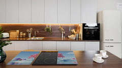 Chopping Board - Induction Cooktop Cover - Glass Cutting Board – Impact & Shatter Resistant – MEASURES: SINGLE: 60 x 52 cm; DOUBLE: 2 x 30 x 52 cm; D42 Modern Art Series : 3D Abstract Flora