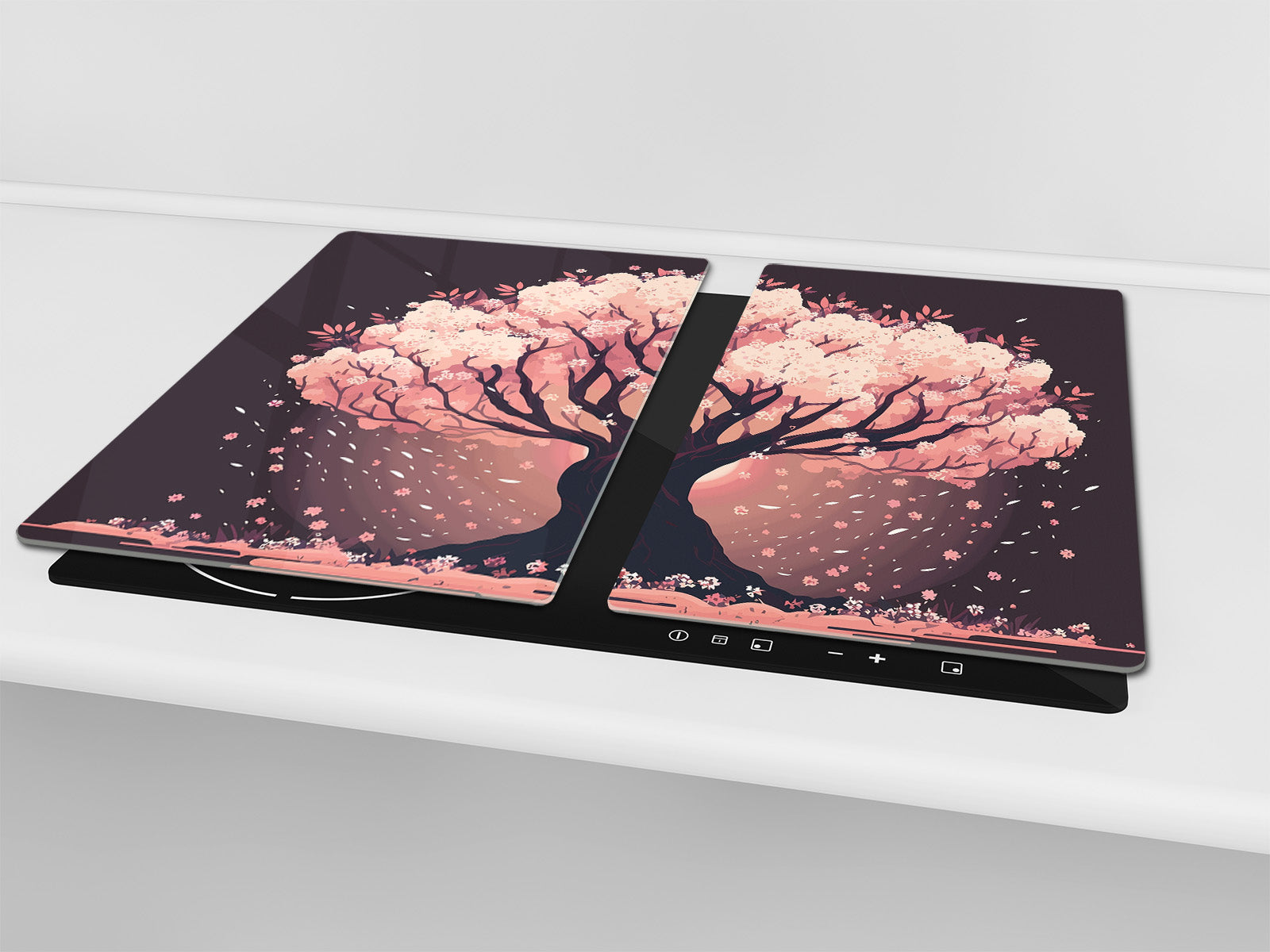 Chopping Board - Induction Cooktop Cover - Glass Cutting Board – Impact & Shatter Resistant – MEASURES: SINGLE: 60 x 52 cm; DOUBLE: 2 x 30 x 52 cm; D42 Modern Art Series : Japanese Sakura Tree