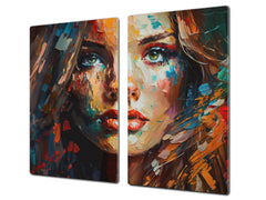 Premium Tempered Glass Cutting Board and Worktop Saver – Glass Pastry Board and Cooktop Cover – MEASURES: SINGLE: 60 x 52 cm; DOUBLE: 2 x 30 x 52 cm; D40 Colorful Illustrations Series : Conceptual Beauty
