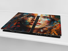 Premium Tempered Glass Cutting Board and Worktop Saver – Glass Pastry Board and Cooktop Cover – MEASURES: SINGLE: 60 x 52 cm; DOUBLE: 2 x 30 x 52 cm; D40 Colorful Illustrations Series : Conceptual Beauty